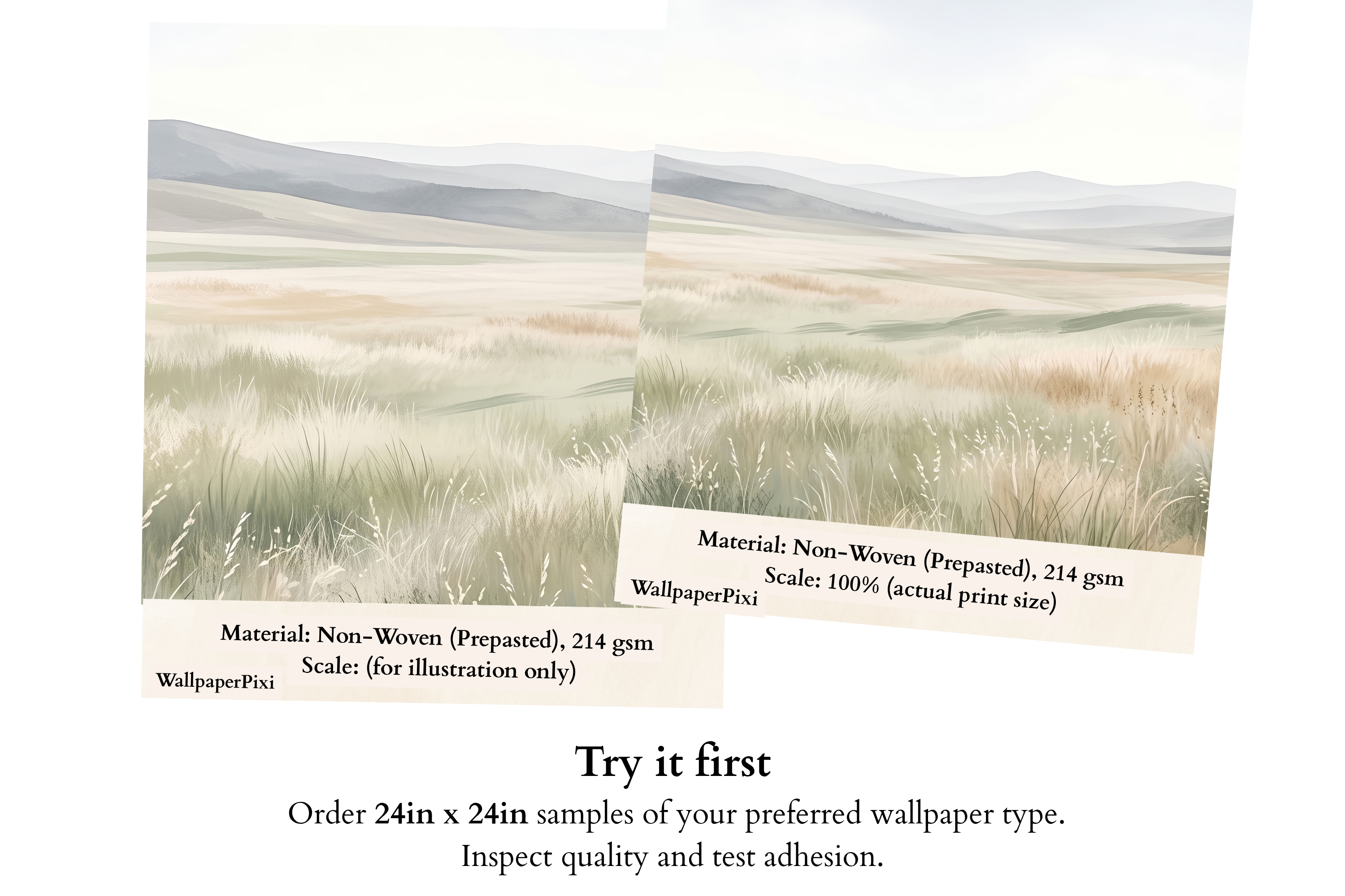 Serene Watercolor Prairie Landscape Wall Mural Neutral Meadow Peel Stick Wallpaper