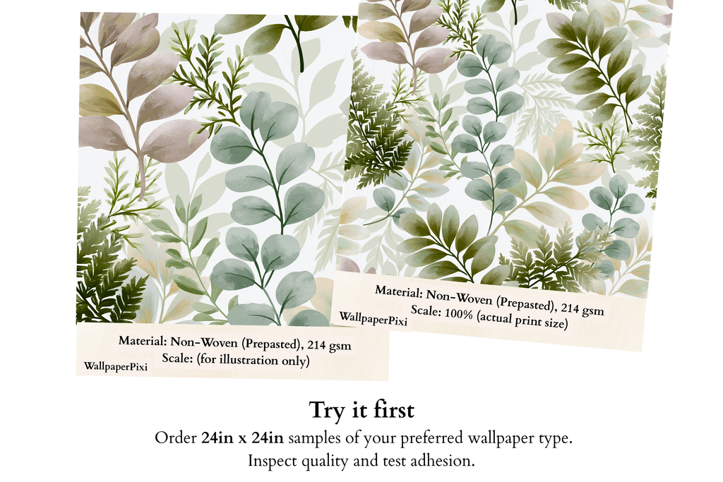 Subtle Watercolor Botanical Wallpaper Soft Sage & Eucalyptus Leaf Wall Mural