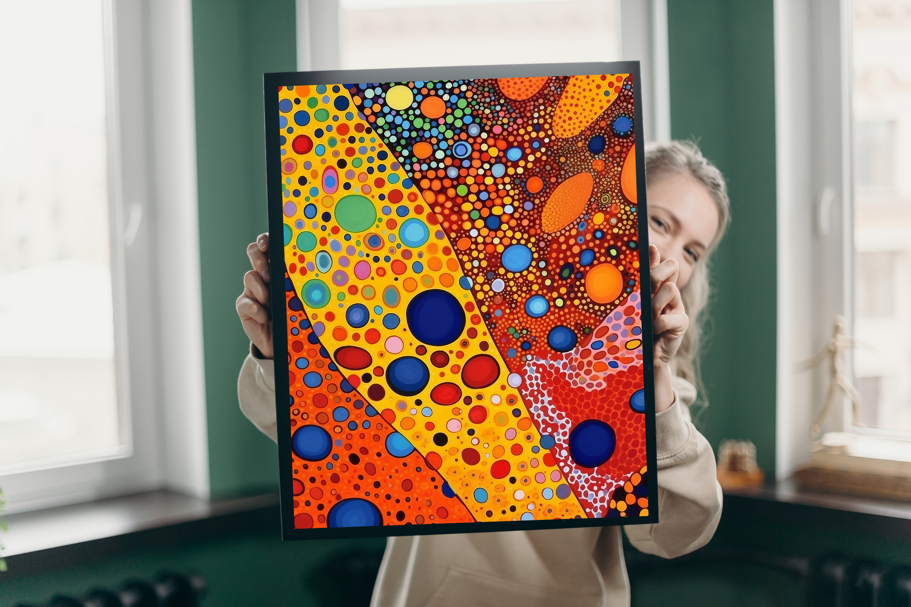 Bright colorful cellular pattern art styling a cheerful and creative kids playroom