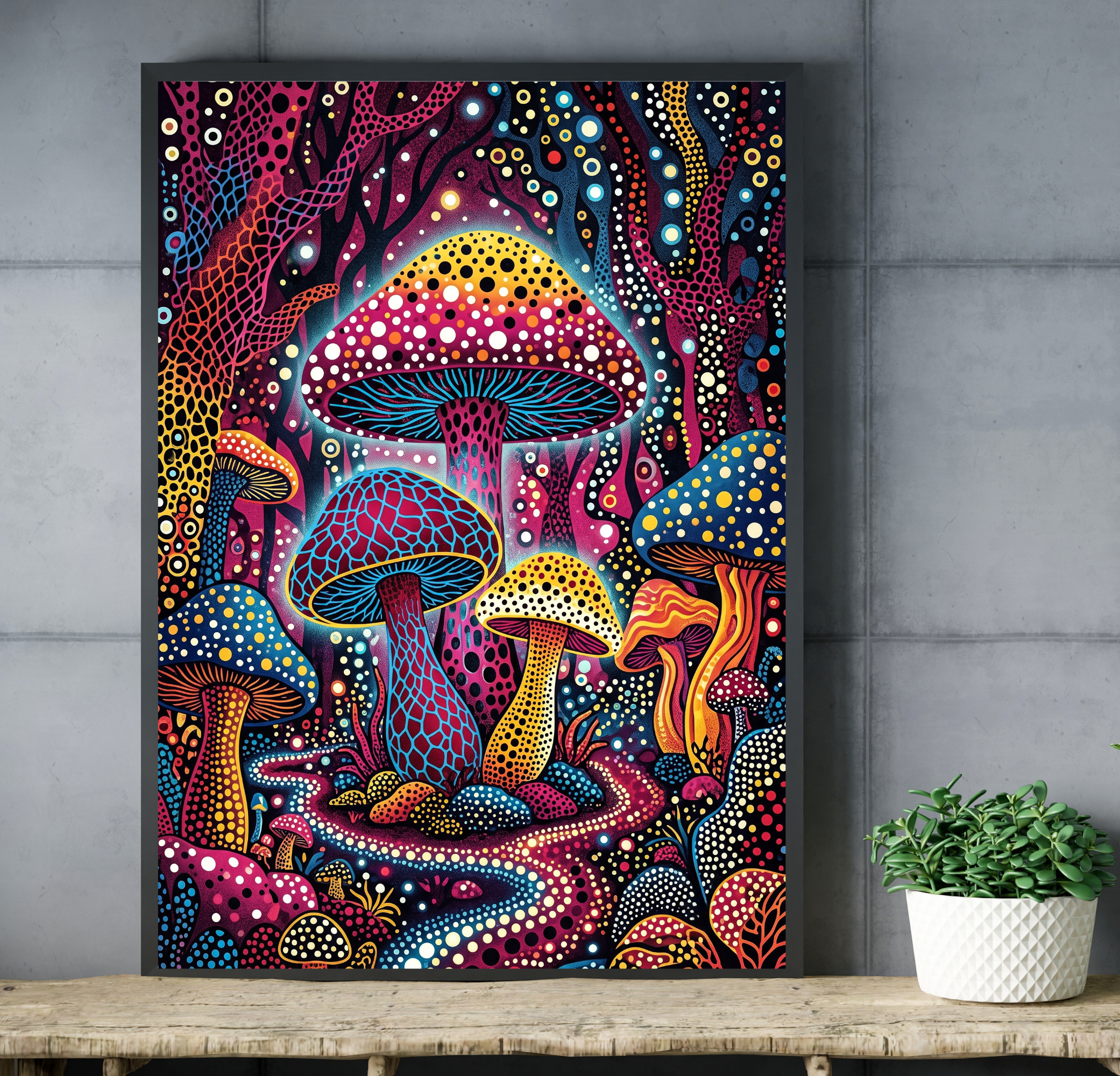 Glowing enchanted forest wall decor styling a vibrant eclectic bedroom or dorm room