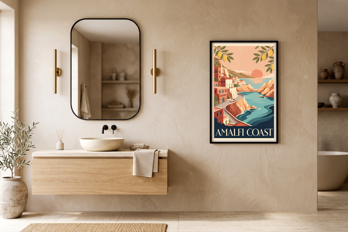 Vintage Amalfi Coast Travel Poster Canvas Print Retro Italian Coastal Wall Decor