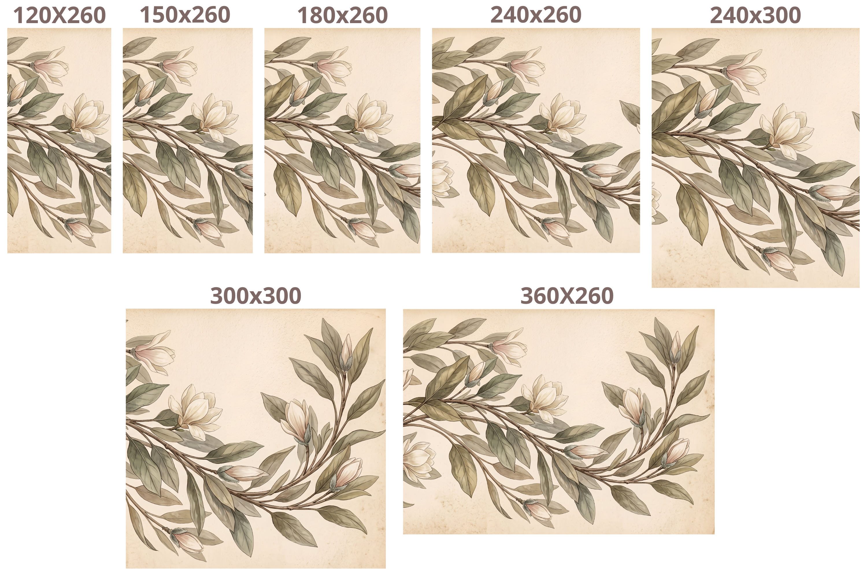 Vintage Antique Magnolia Branch Wall Mural Classic Botanical Parchment Wallpaper