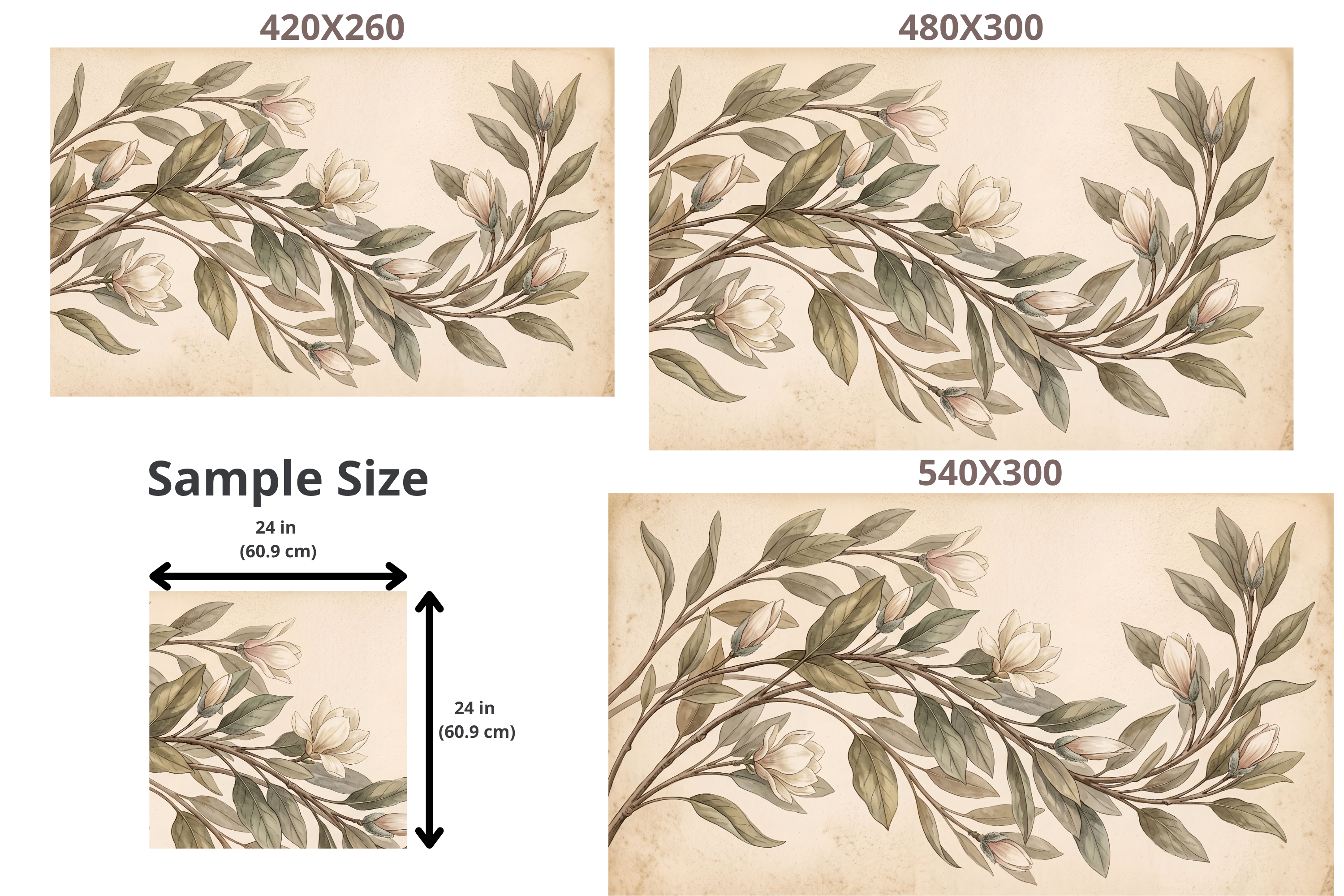Vintage Antique Magnolia Branch Wall Mural Classic Botanical Parchment Wallpaper