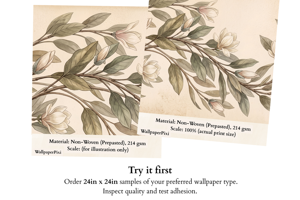 Vintage Antique Magnolia Branch Wall Mural Classic Botanical Parchment Wallpaper