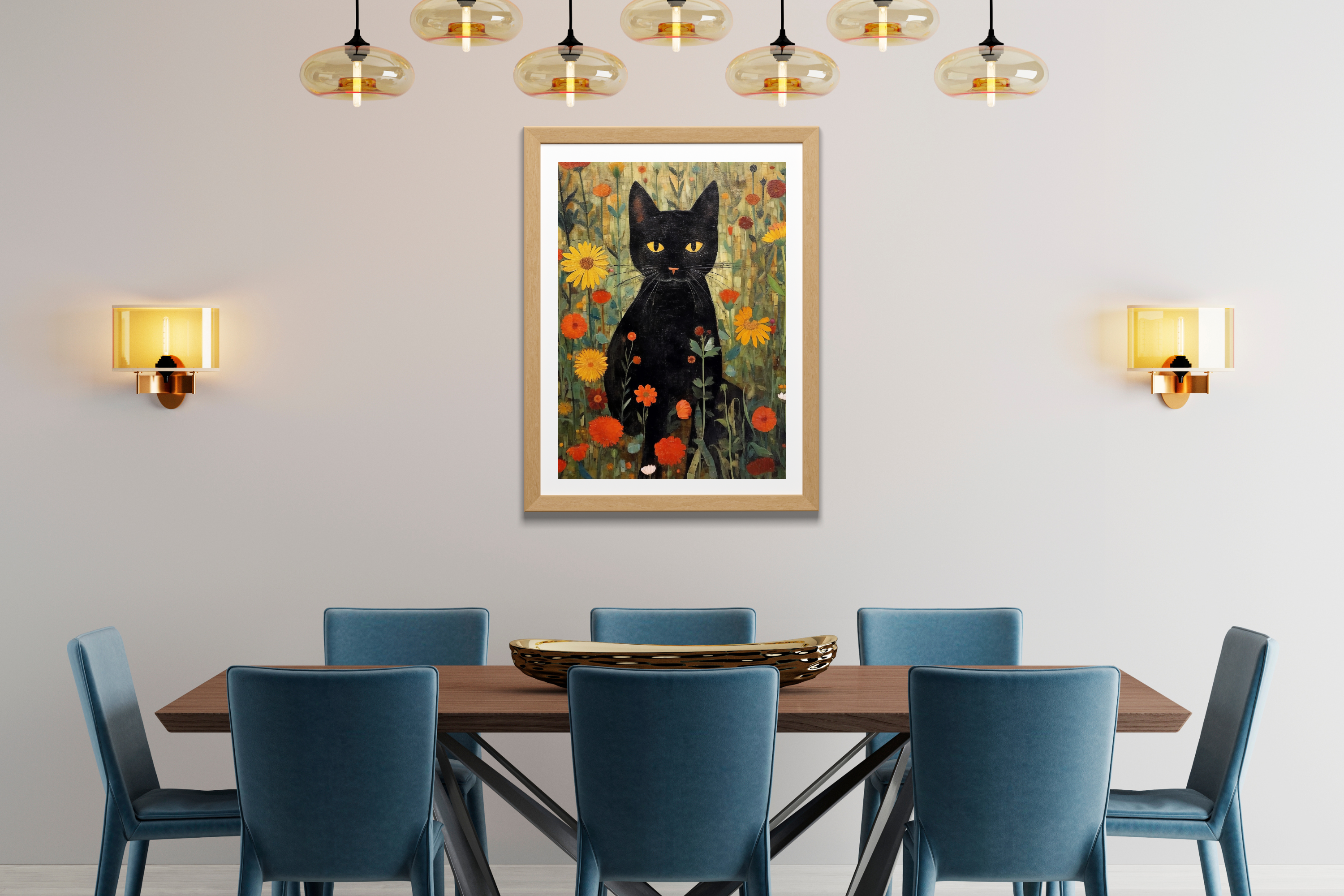 Charming grandmillennial floral pet portrait adding storybook magic to a colorful nursery