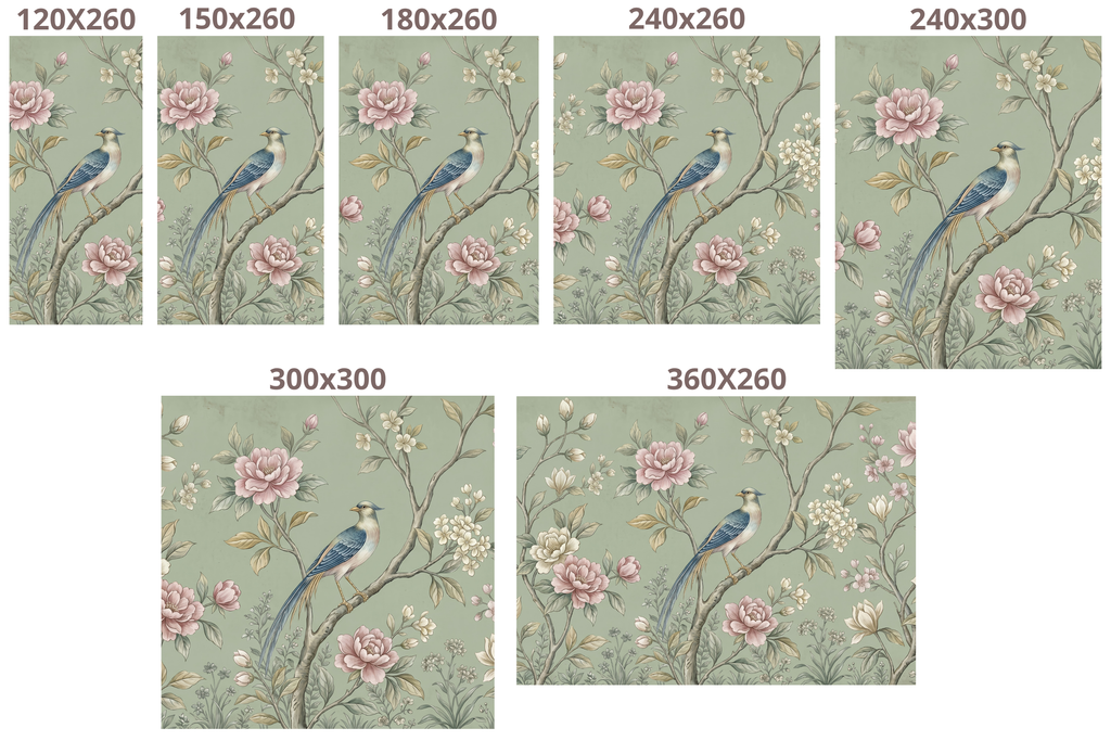 Vintage Chinoiserie Bird & Peony Wall Mural Elegant Sage Green Botanical Wallpaper