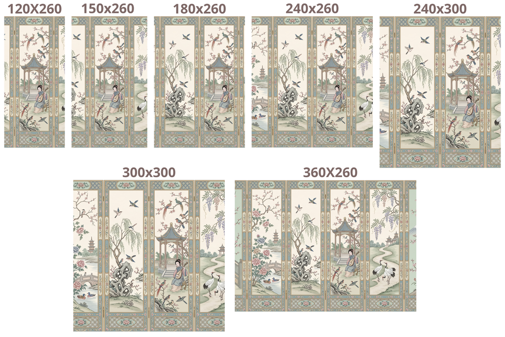 Vintage Chinoiserie Folding Screen Wall Mural Oriental Pastel Landscape Wallpaper