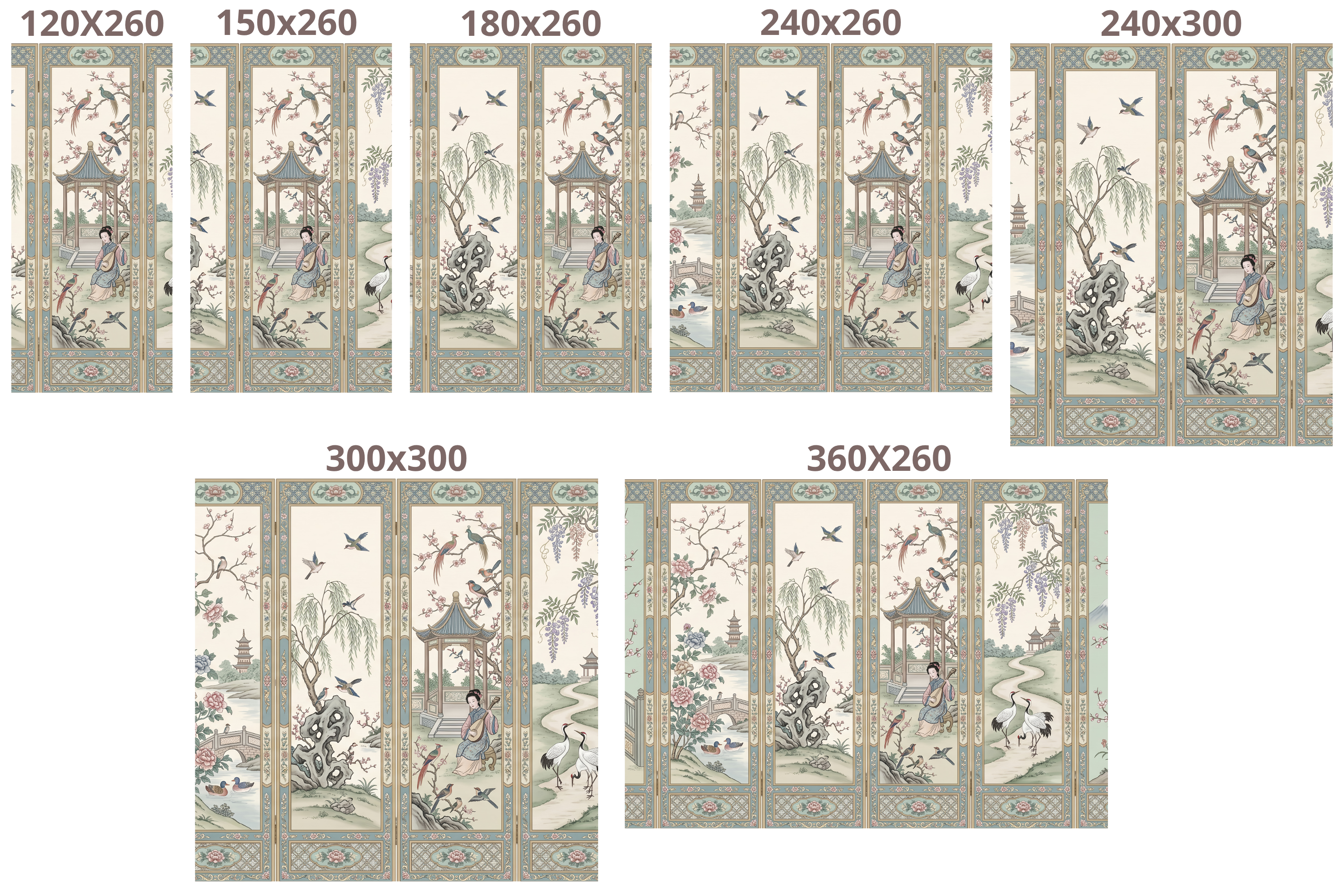 Vintage Chinoiserie Folding Screen Wall Mural Oriental Pastel Landscape Wallpaper