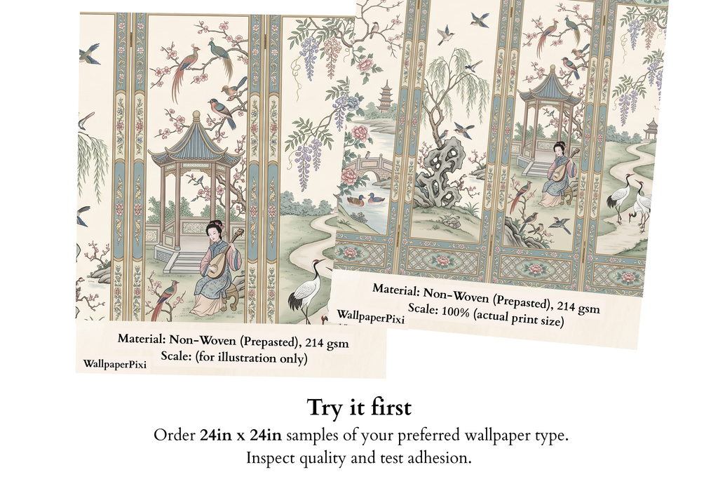 Vintage Chinoiserie Folding Screen Wall Mural Oriental Pastel Landscape Wallpaper