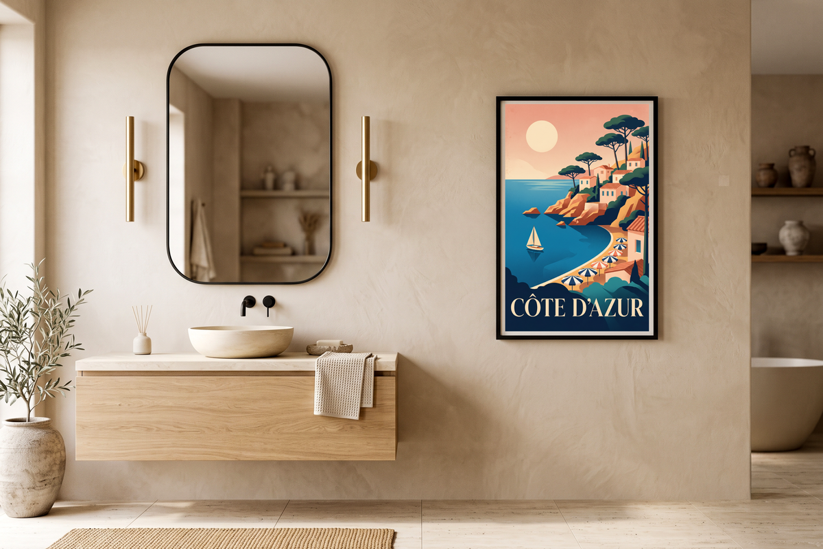 Vintage Côte d'Azur Travel Poster Canvas Print Retro French Riviera Coastal Wall Decor