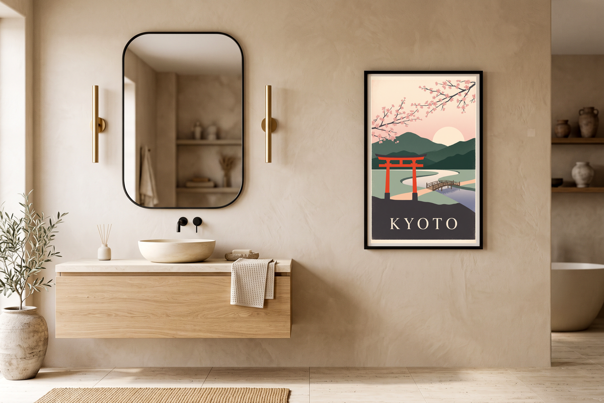 Vintage Kyoto Travel Poster Canvas Print Serene Japanese Landscape Wall Decor
