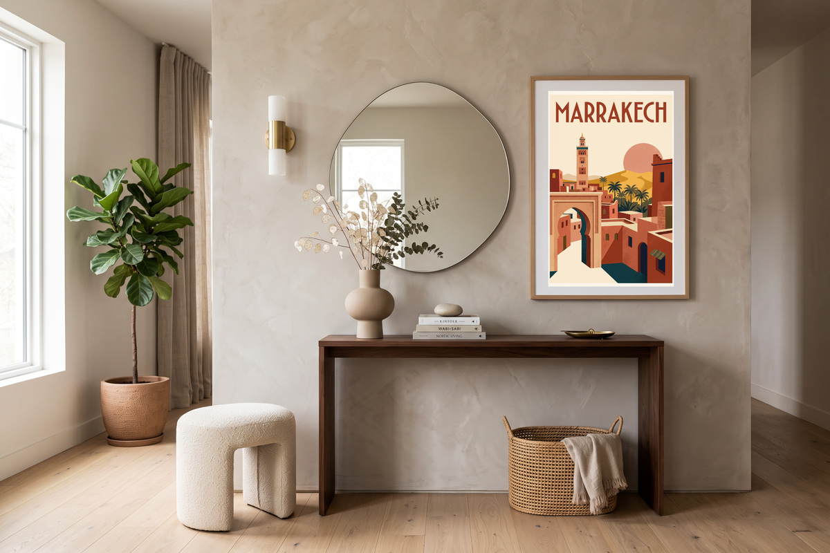 Vintage Marrakech Travel Poster Canvas Print Retro Moroccan Desert Wall Decor