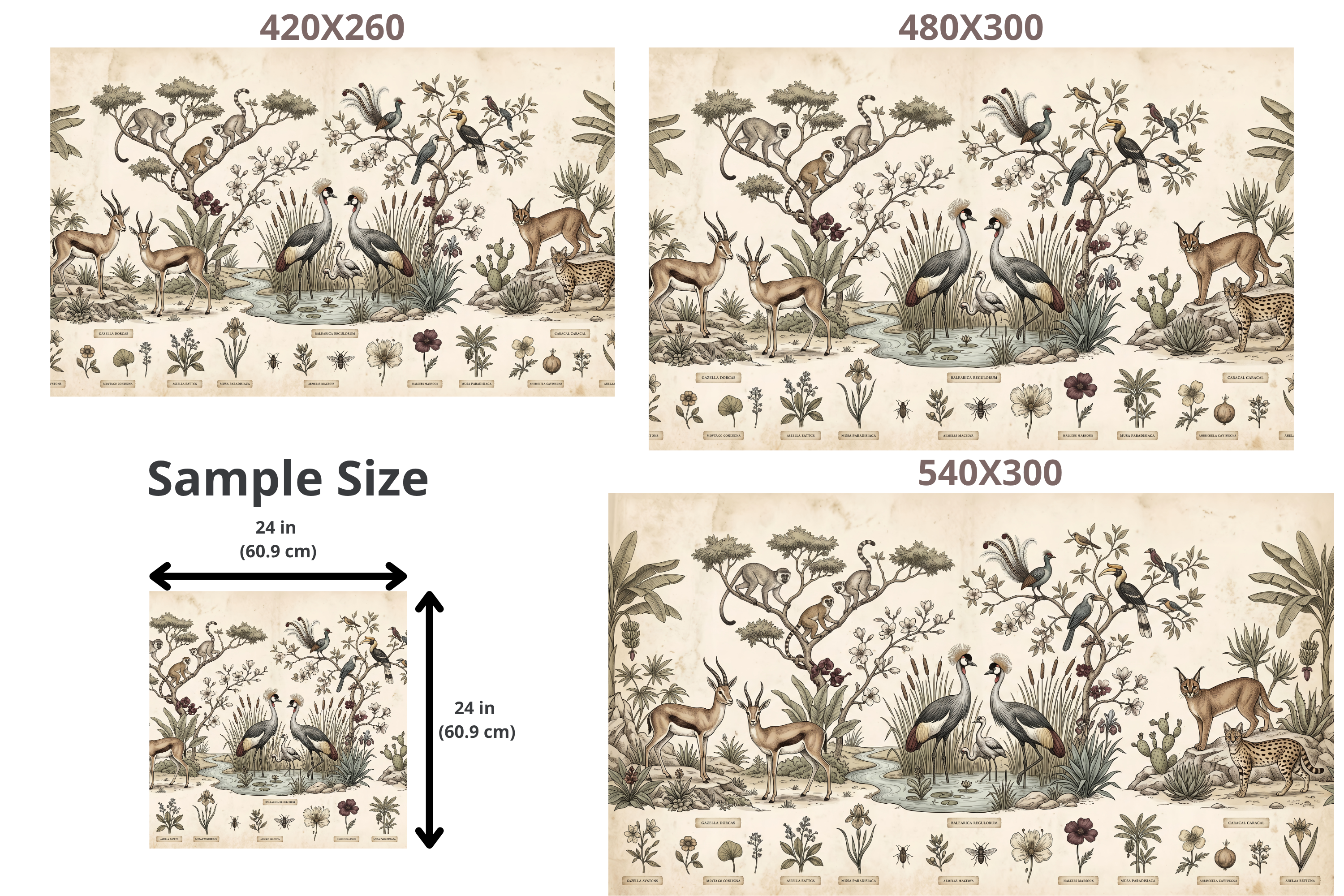 Vintage Natural History Encyclopedia WallMural Antique Botanical & Exotic Animal Wallpaper