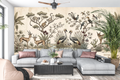Vintage natural history encyclopedia wallpaper in an elegant study or library