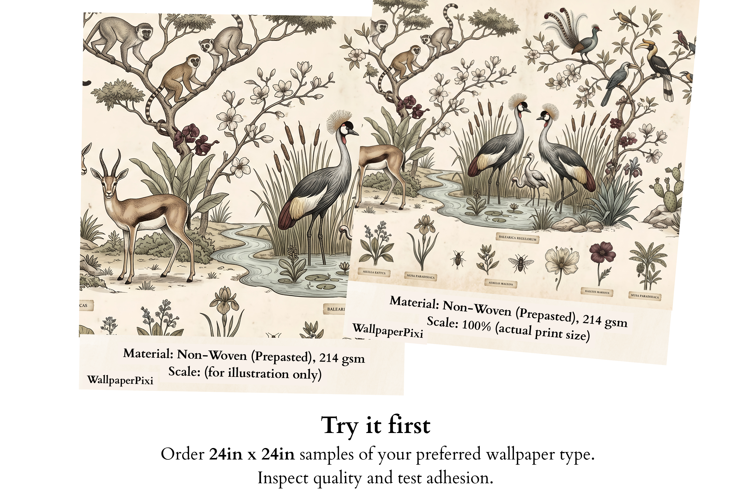 Vintage Natural History Encyclopedia WallMural Antique Botanical & Exotic Animal Wallpaper