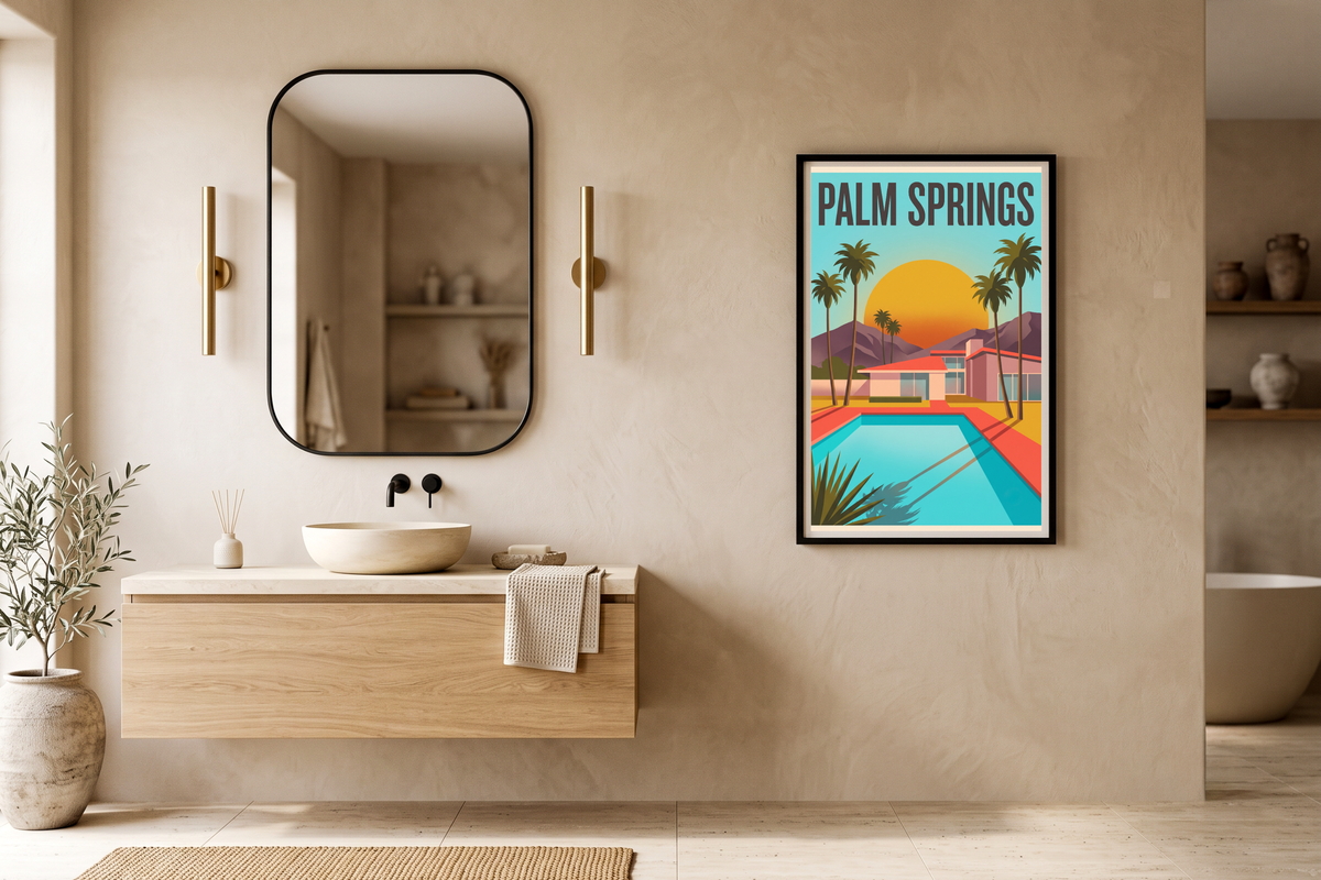 Vintage Palm Springs Travel Poster Canvas Print Retro Mid-Century Modern Wall Decor