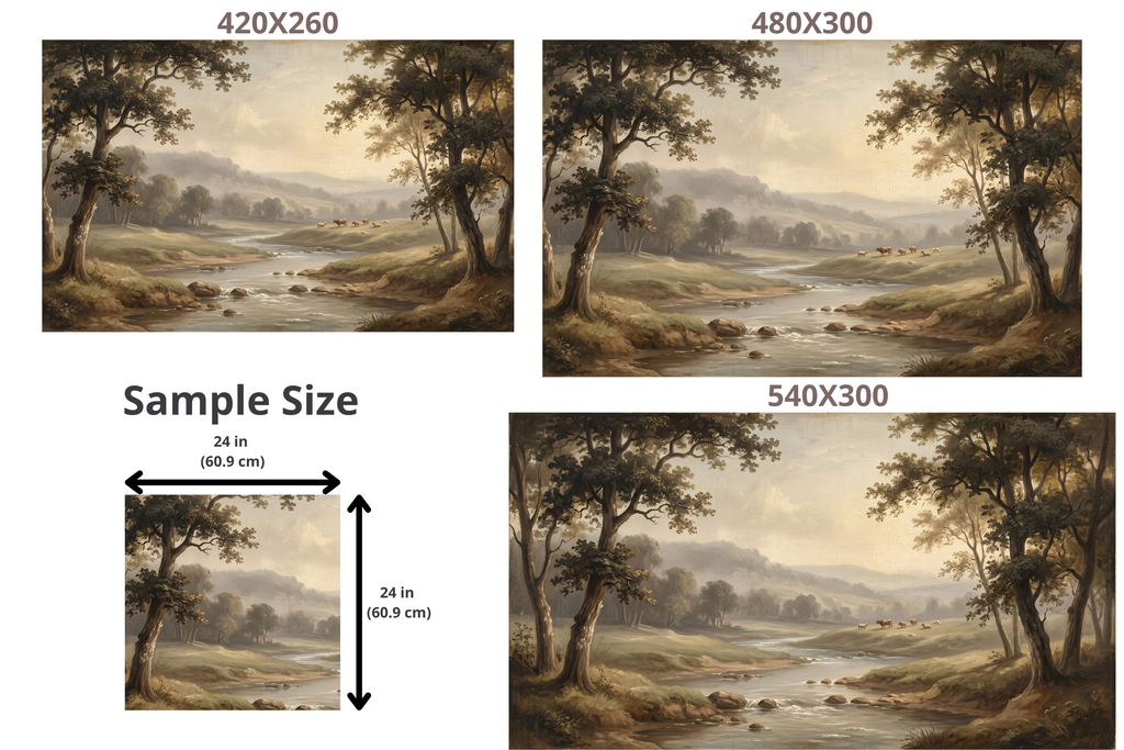 Vintage Pastoral River Landscape Wall Mural Antique Oil Painting Nature Rustic Wallpaper