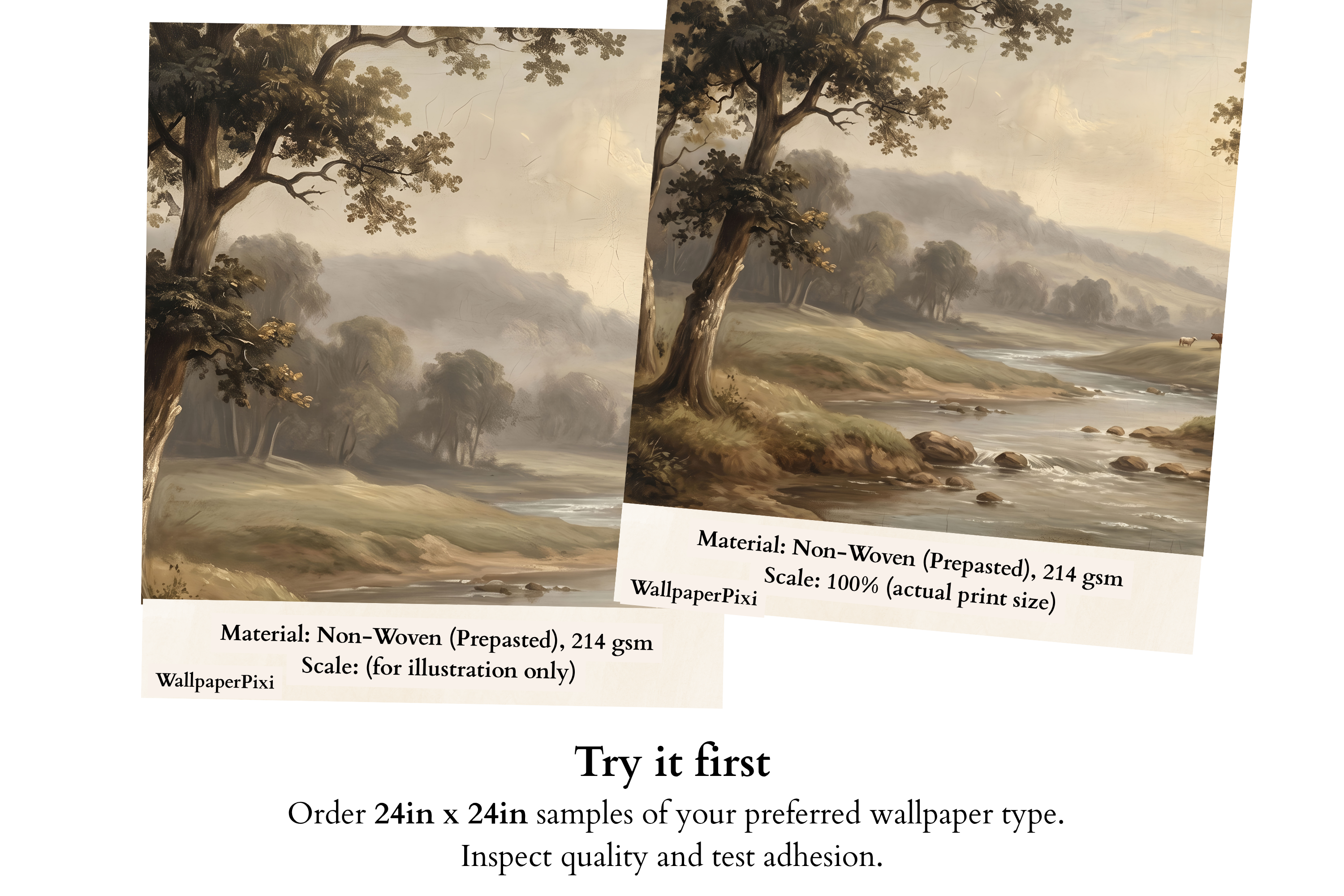 Vintage Pastoral River Landscape Wall Mural Antique Oil Painting Nature Rustic Wallpaper