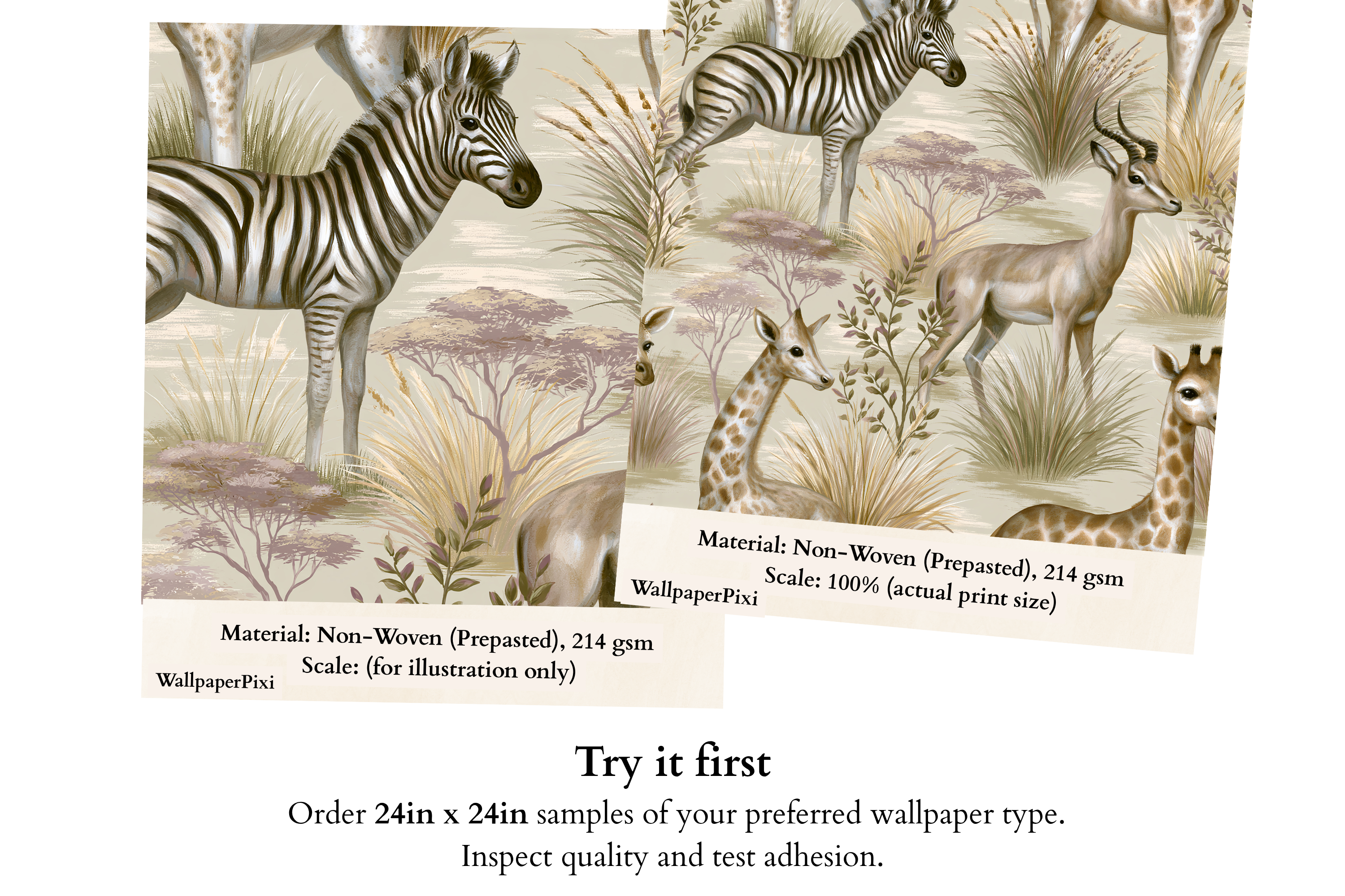 Vintage Safari Animal Wallpaper Soft Painterly Savannah Peel and Stick Decal