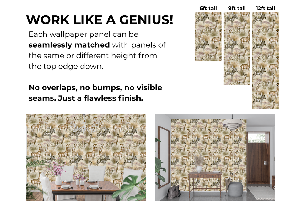 Vintage Safari Animal Wallpaper Soft Painterly Savannah Peel and Stick Decal