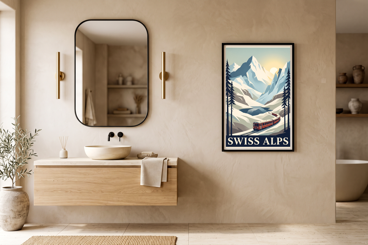Vintage Swiss Alps Travel Poster Canvas Print Retro Winter Mountain Wall Decor
