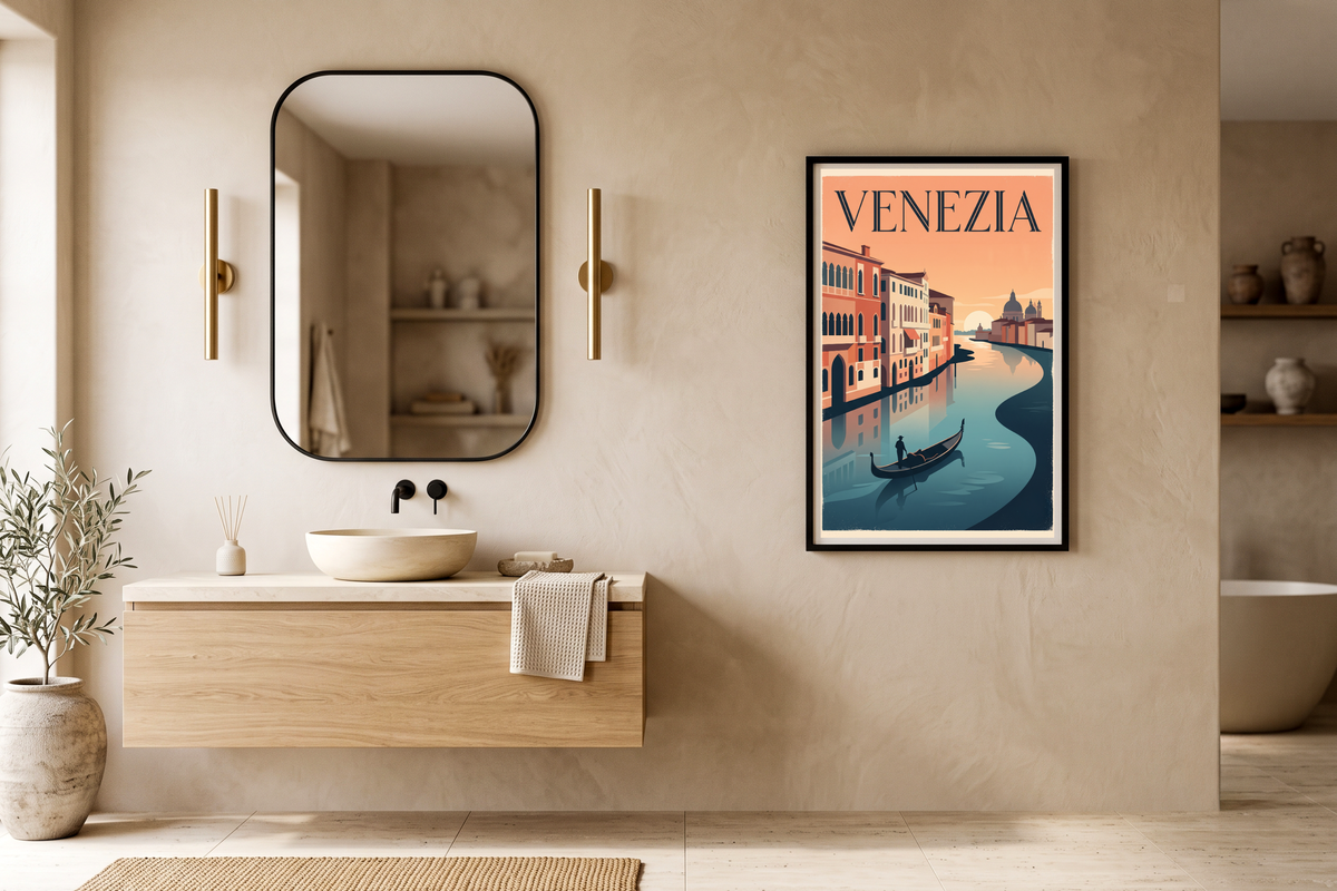 Vintage Venezia Travel Poster Canvas Print Retro Italian Canal Wall Decor