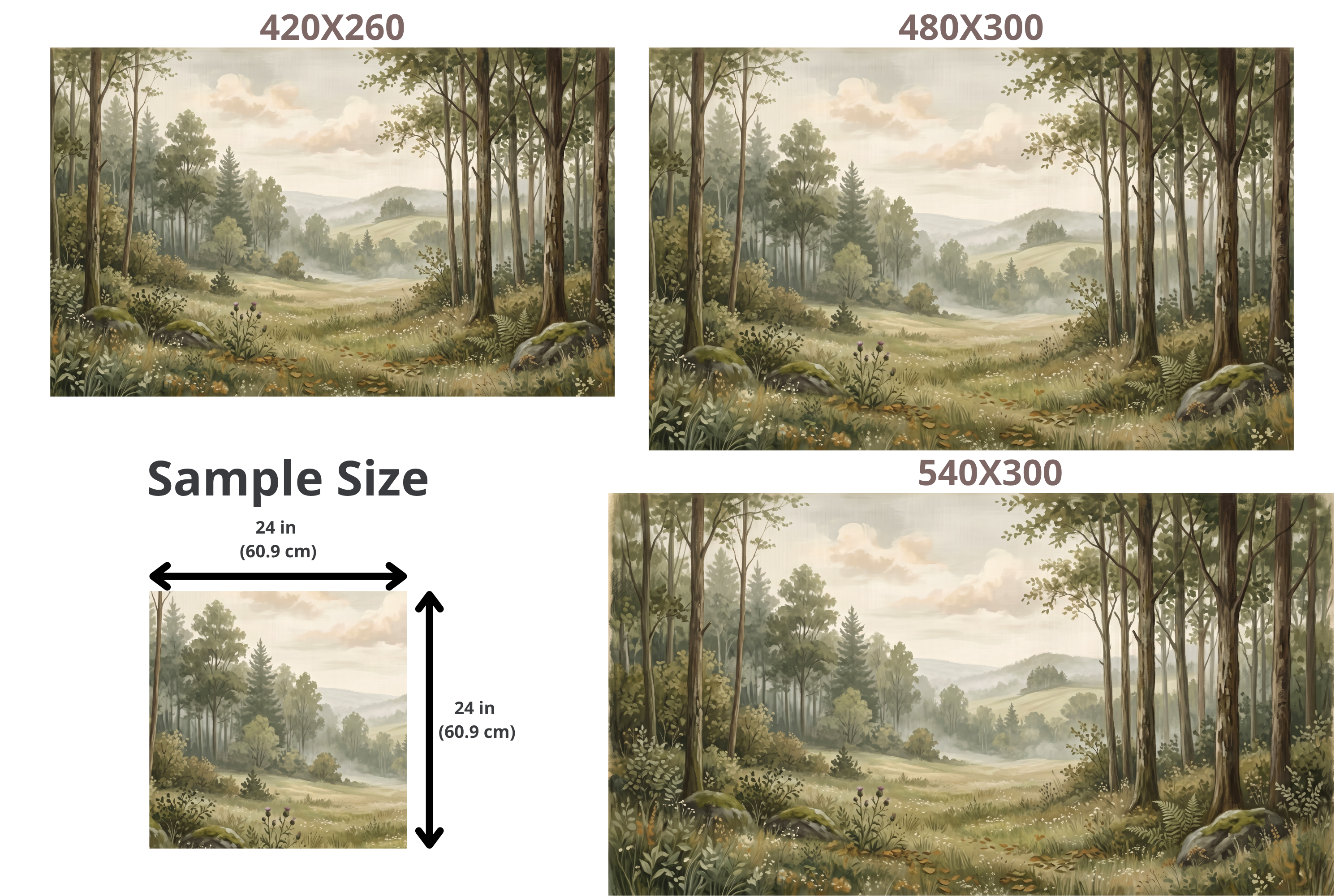 Vintage Woodland Landscape Wall Mural Serene Painterly Forest Meadow Wallpaper