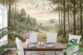 Vintage woodland landscape mural in a classic, elegant dining room