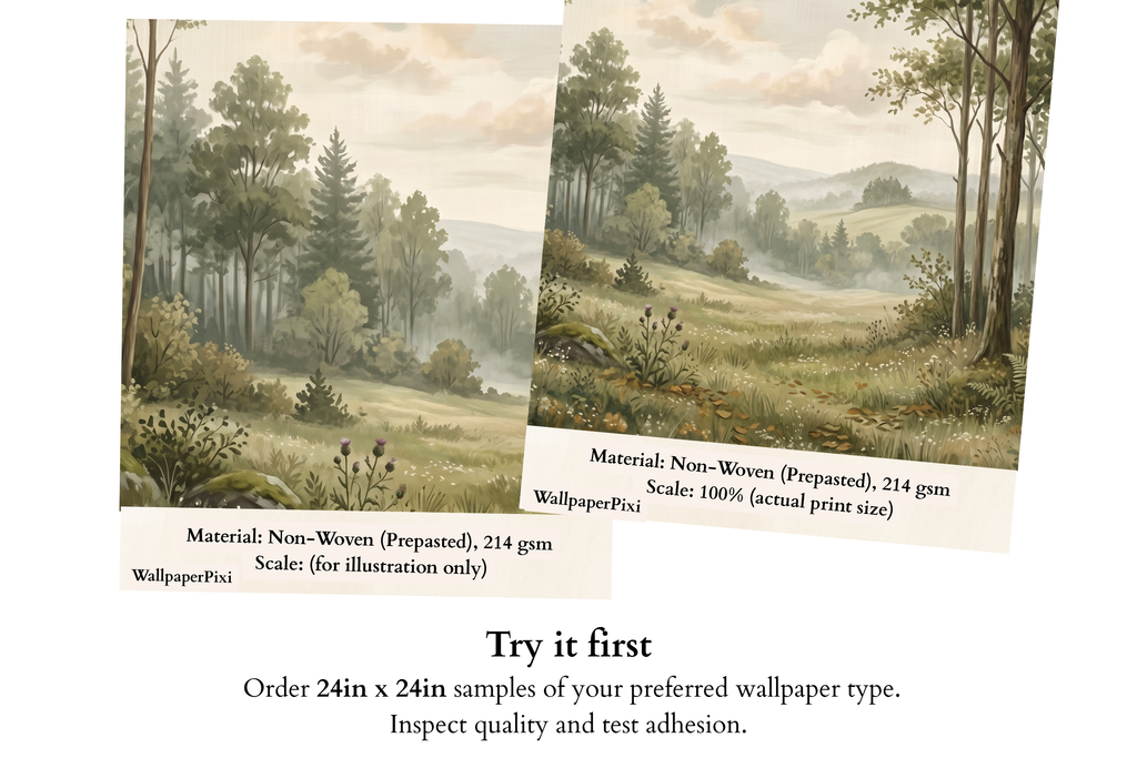 Vintage Woodland Landscape Wall Mural Serene Painterly Forest Meadow Wallpaper