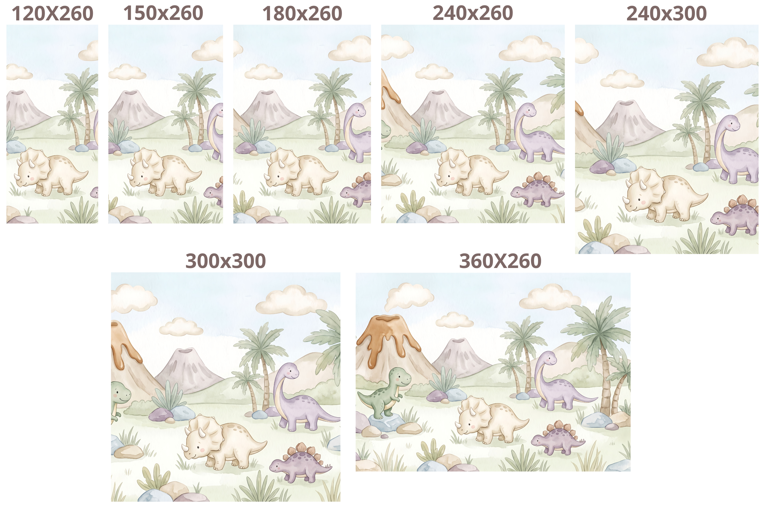 Watercolor Baby Dinosaur Friends Wall Mural Pastel Nursery Peel Stick Wallpaper