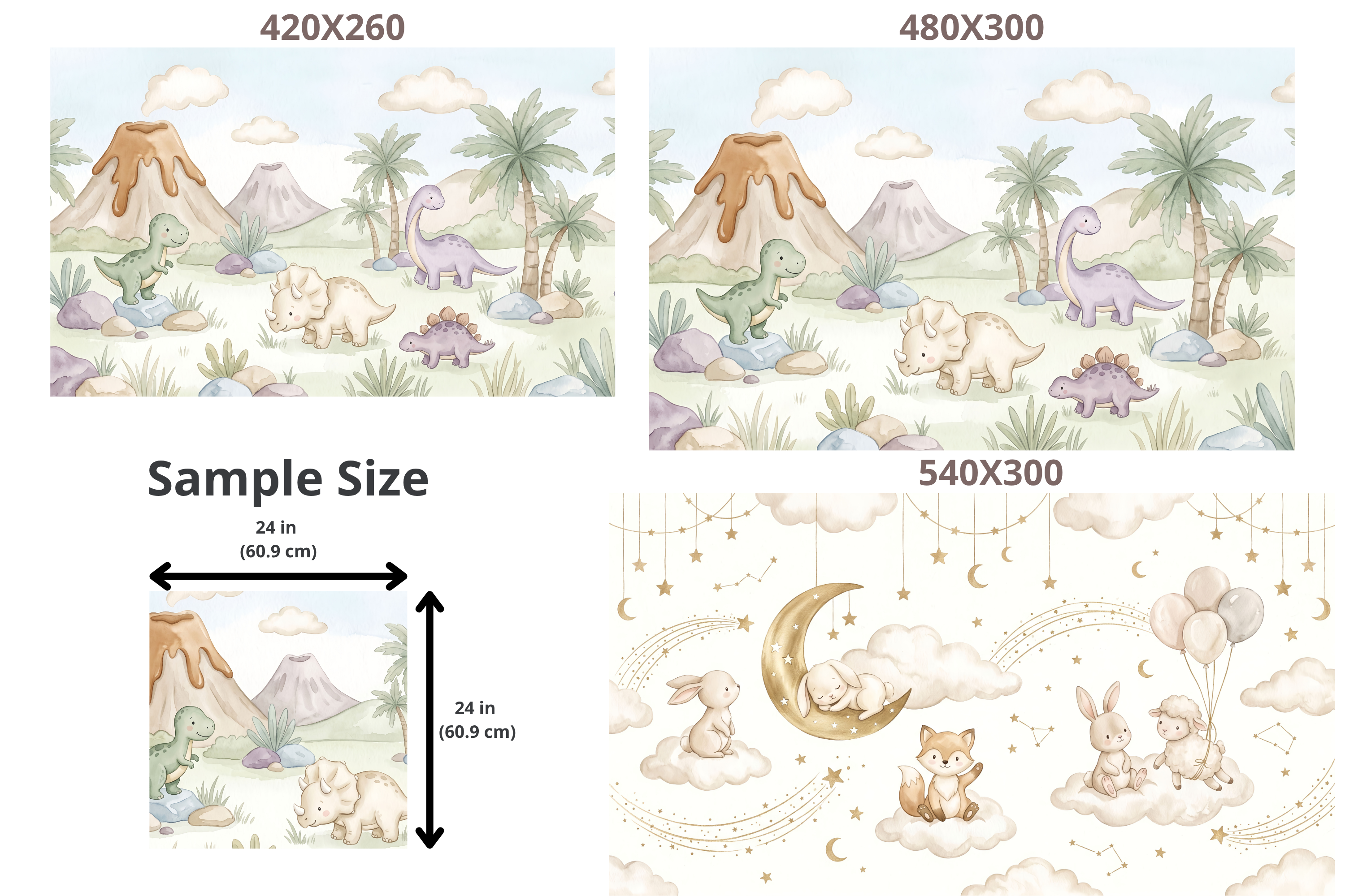 Watercolor Baby Dinosaur Friends Wall Mural Pastel Nursery Peel Stick Wallpaper