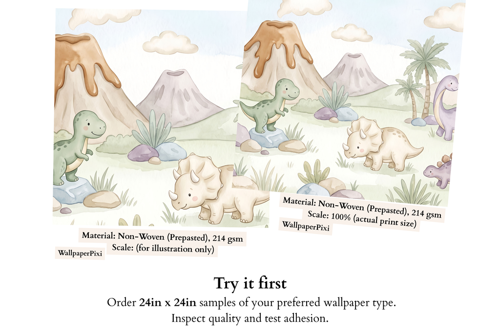 Watercolor Baby Dinosaur Friends Wall Mural Pastel Nursery Peel Stick Wallpaper