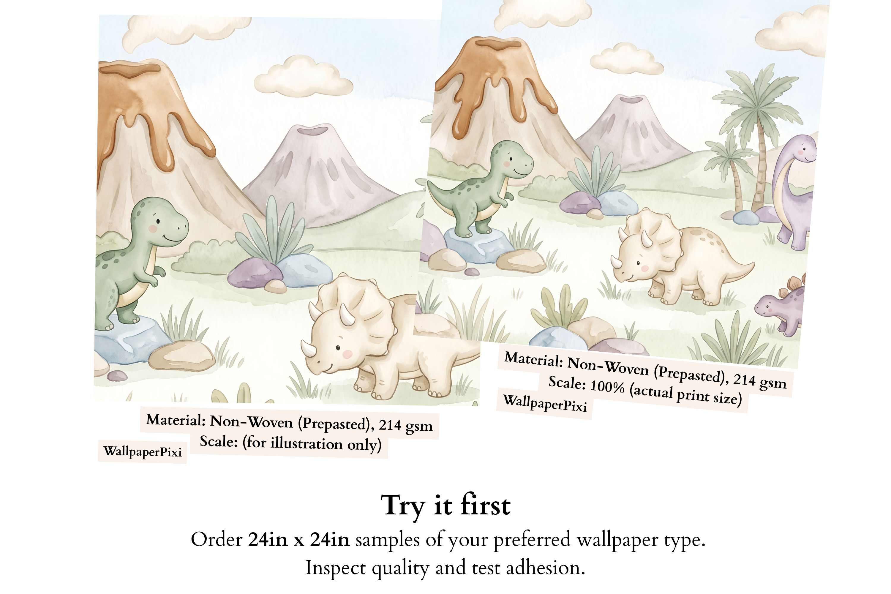 Watercolor Baby Dinosaur Friends Wall Mural Pastel Nursery Peel Stick Wallpaper