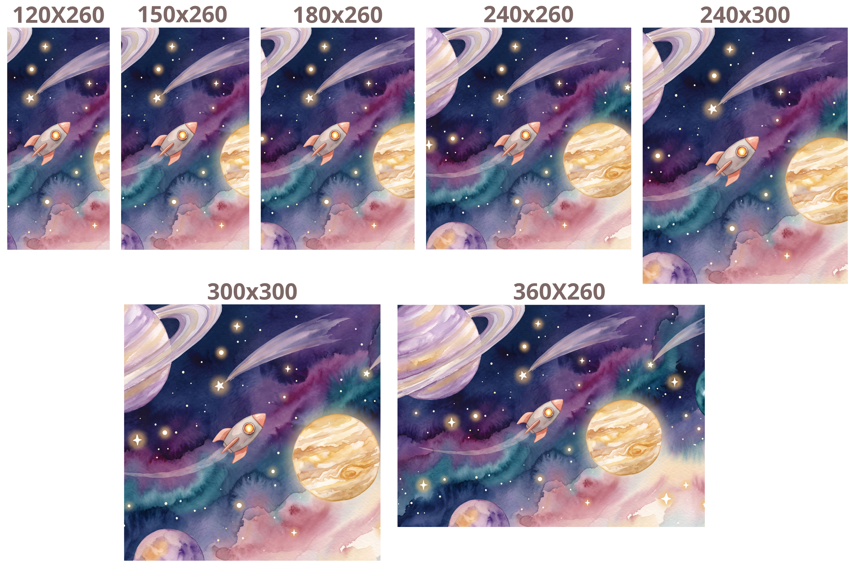 Watercolor Galaxy & Planets WallMural Dreamy Outer Space Nursery Removable Wallpaper
