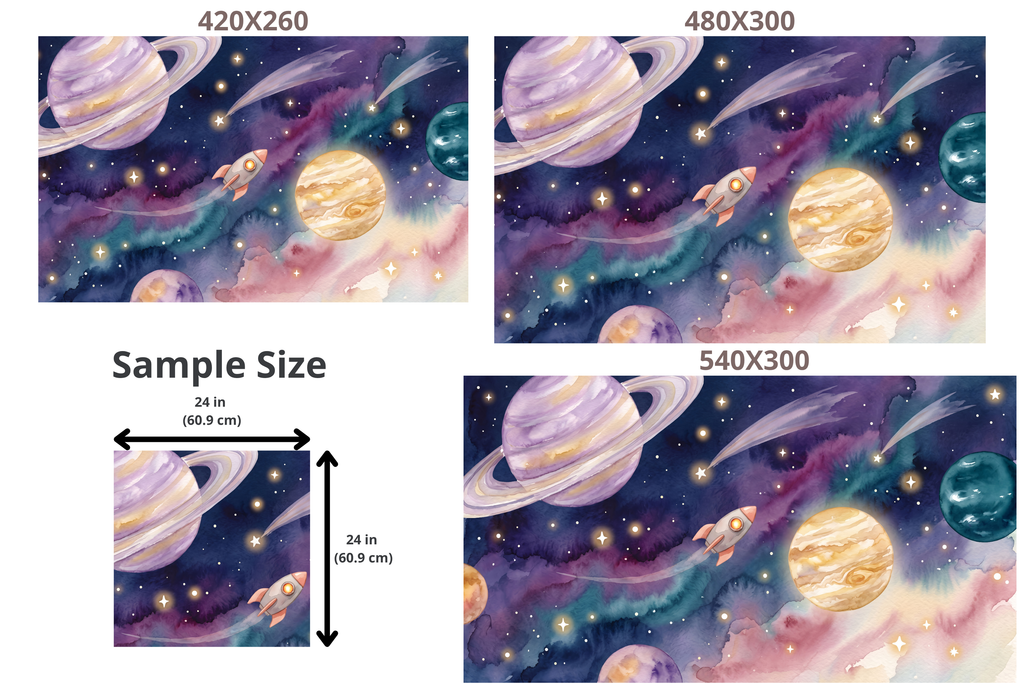 Watercolor Galaxy & Planets WallMural Dreamy Outer Space Nursery Removable Wallpaper