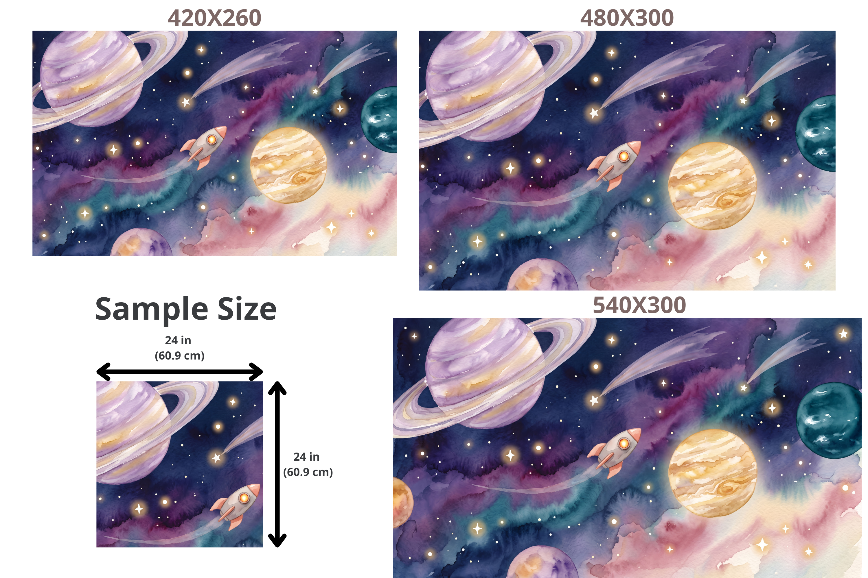 Watercolor Galaxy & Planets WallMural Dreamy Outer Space Nursery Removable Wallpaper