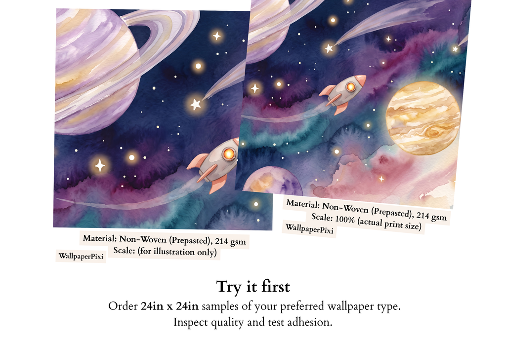 Watercolor Galaxy & Planets WallMural Dreamy Outer Space Nursery Removable Wallpaper