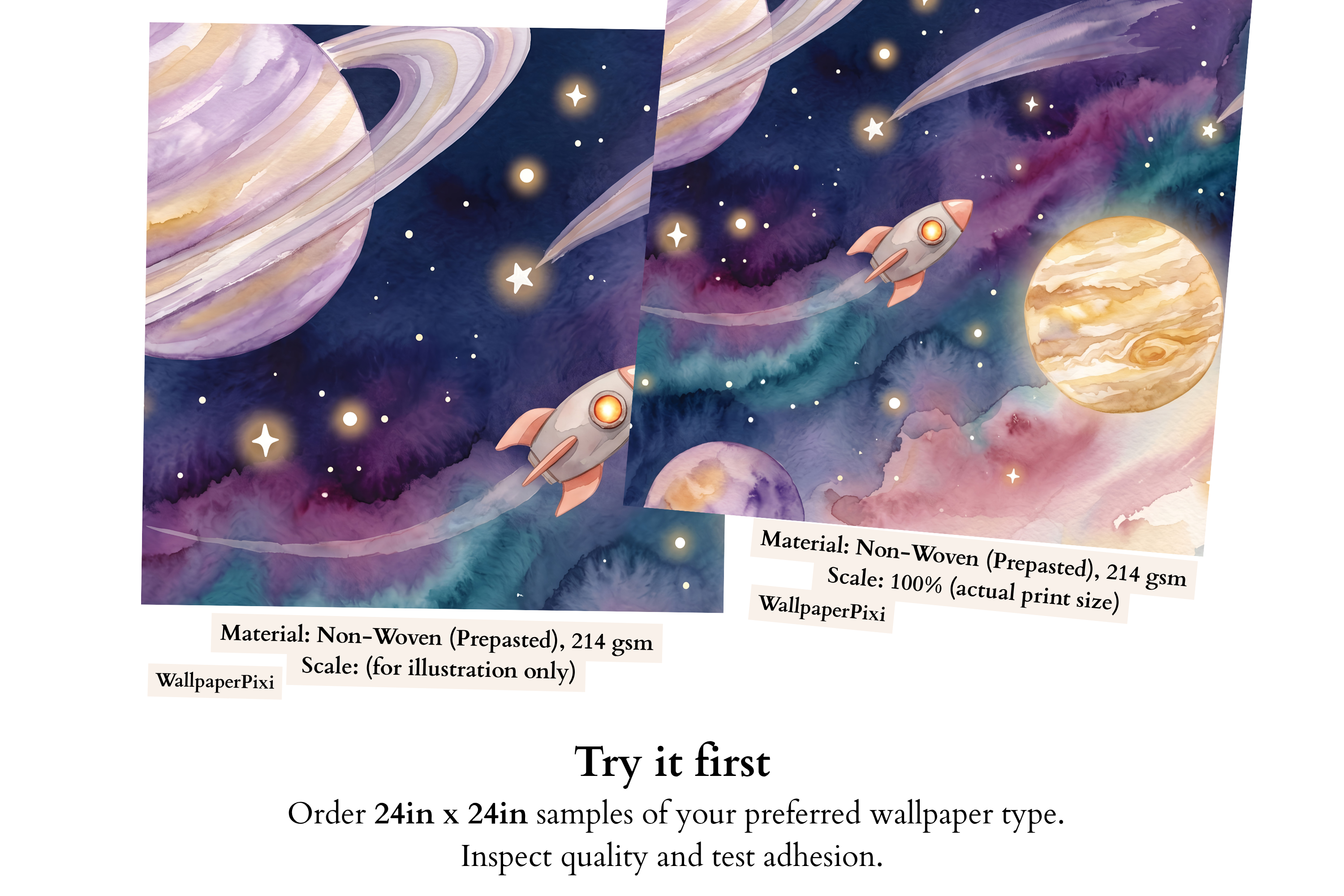 Watercolor Galaxy & Planets WallMural Dreamy Outer Space Nursery Removable Wallpaper