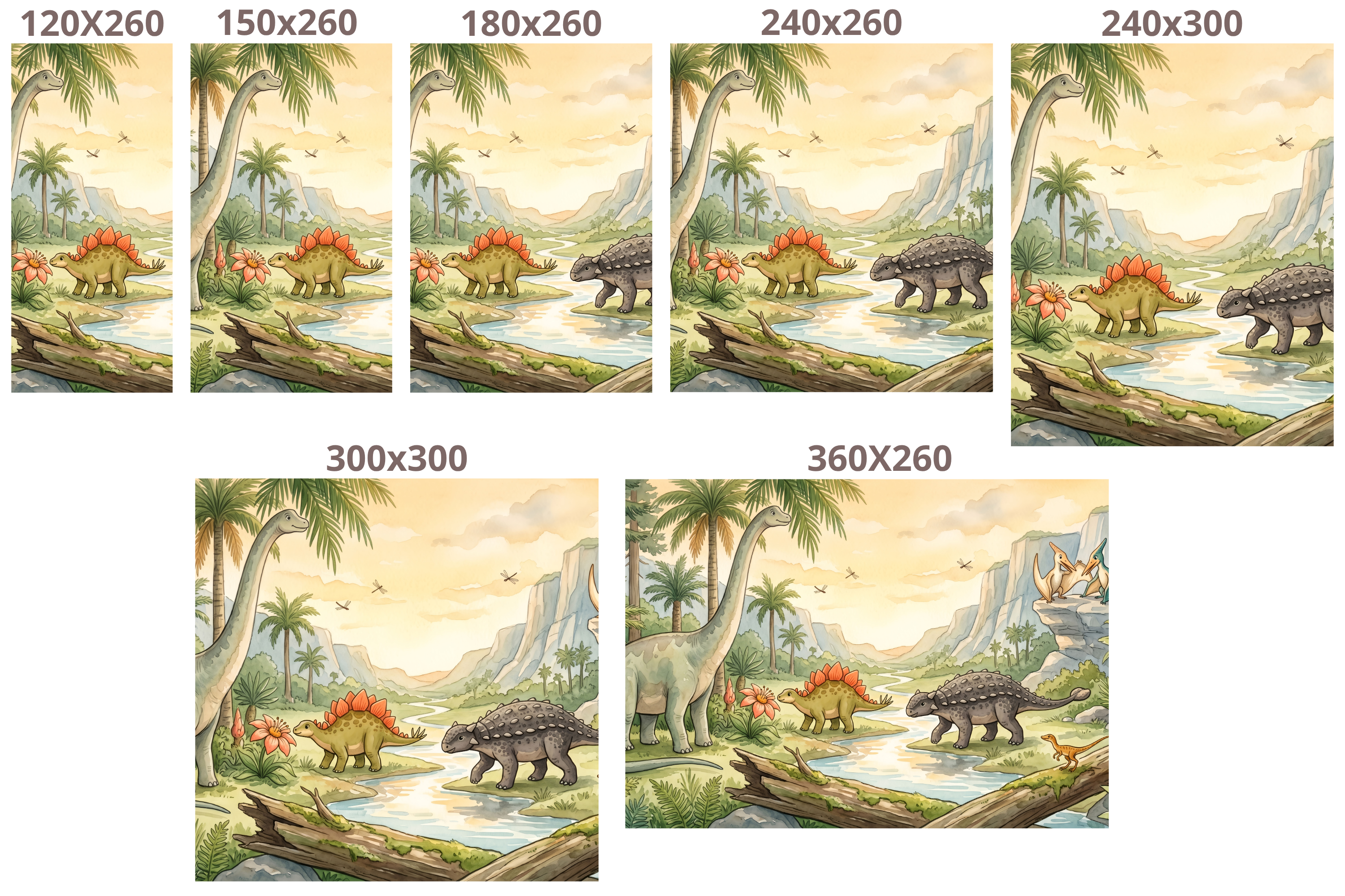 Watercolor Prehistoric Dinosaur Valley Mural Friendly Storybook Jurassic Wallpaper