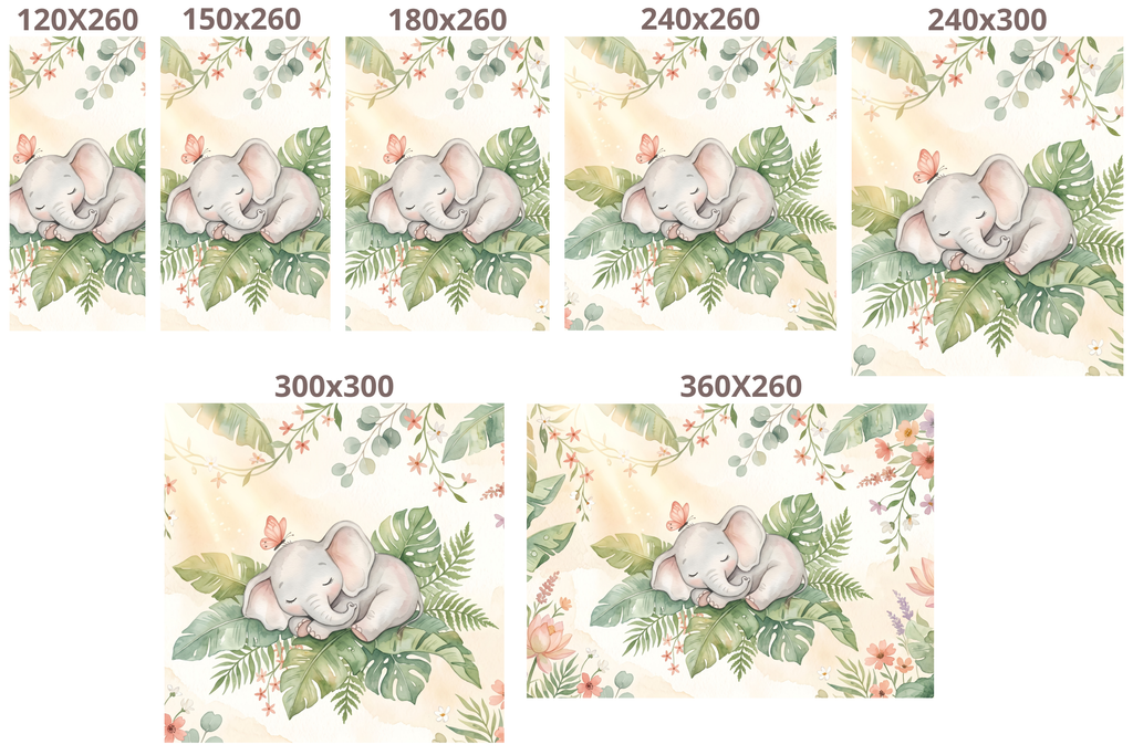 Watercolor Sleeping Elephant & Tropical Floral Wallpaper Soft Pastel Nursery Wall Mural