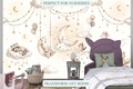 Dreamy cloud and star garland peel and stick wall mural behind a crib or child's bed