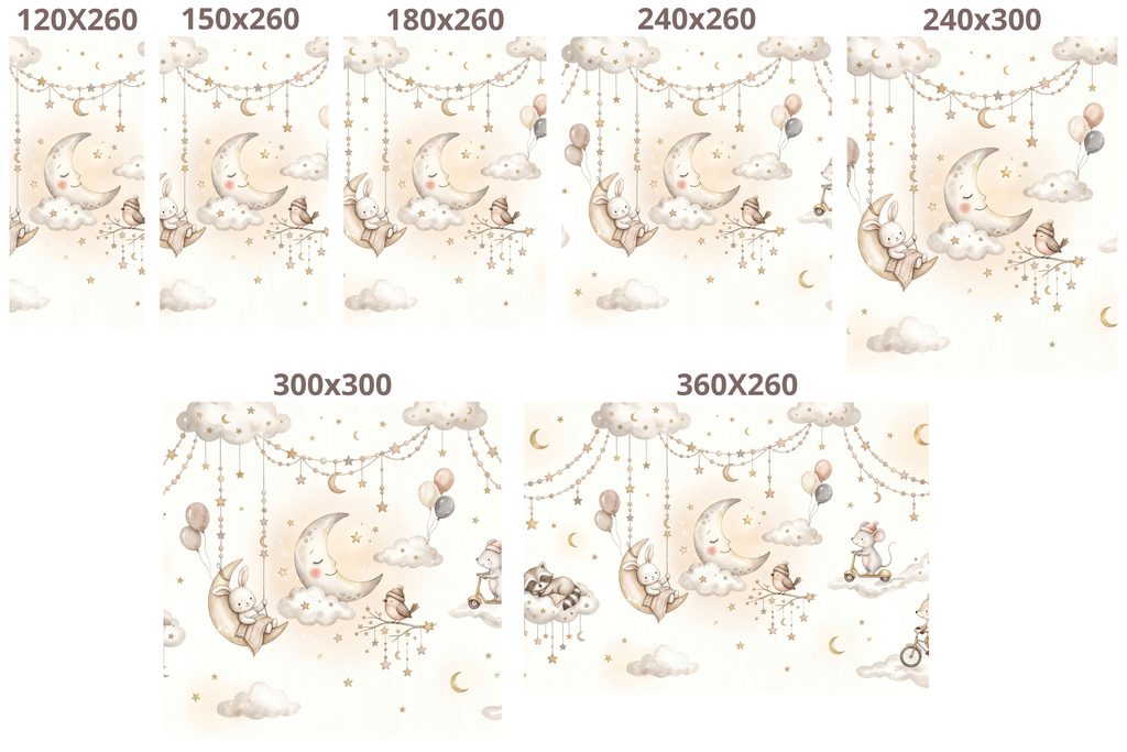 Watercolor Sleepy Animals & Clouds Wall Mural Dreamy Neutral Starry Nursery Wallpaper