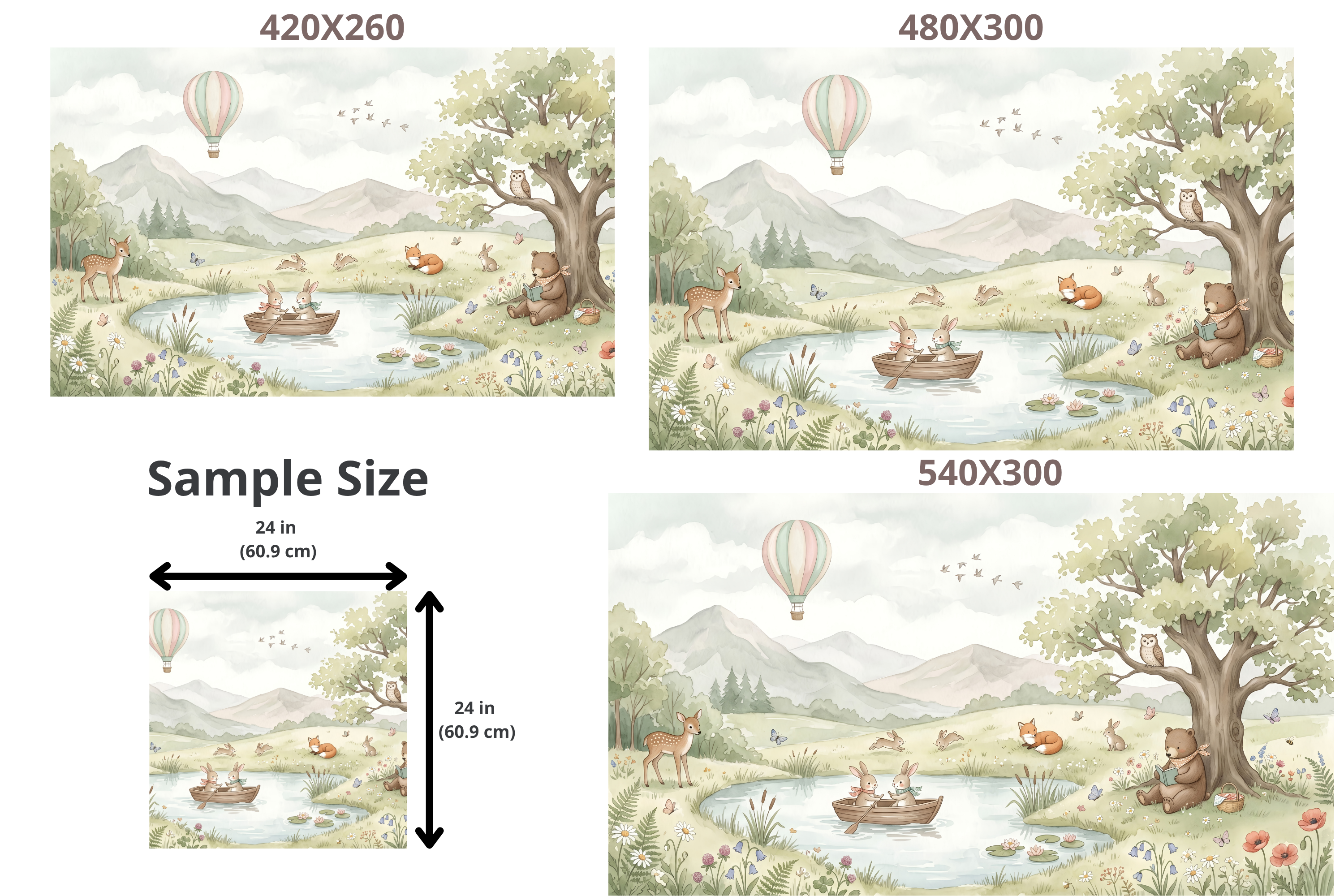 Watercolor Woodland Storybook Wall Mural Dreamy Forest Animal Nursery Wallpaper