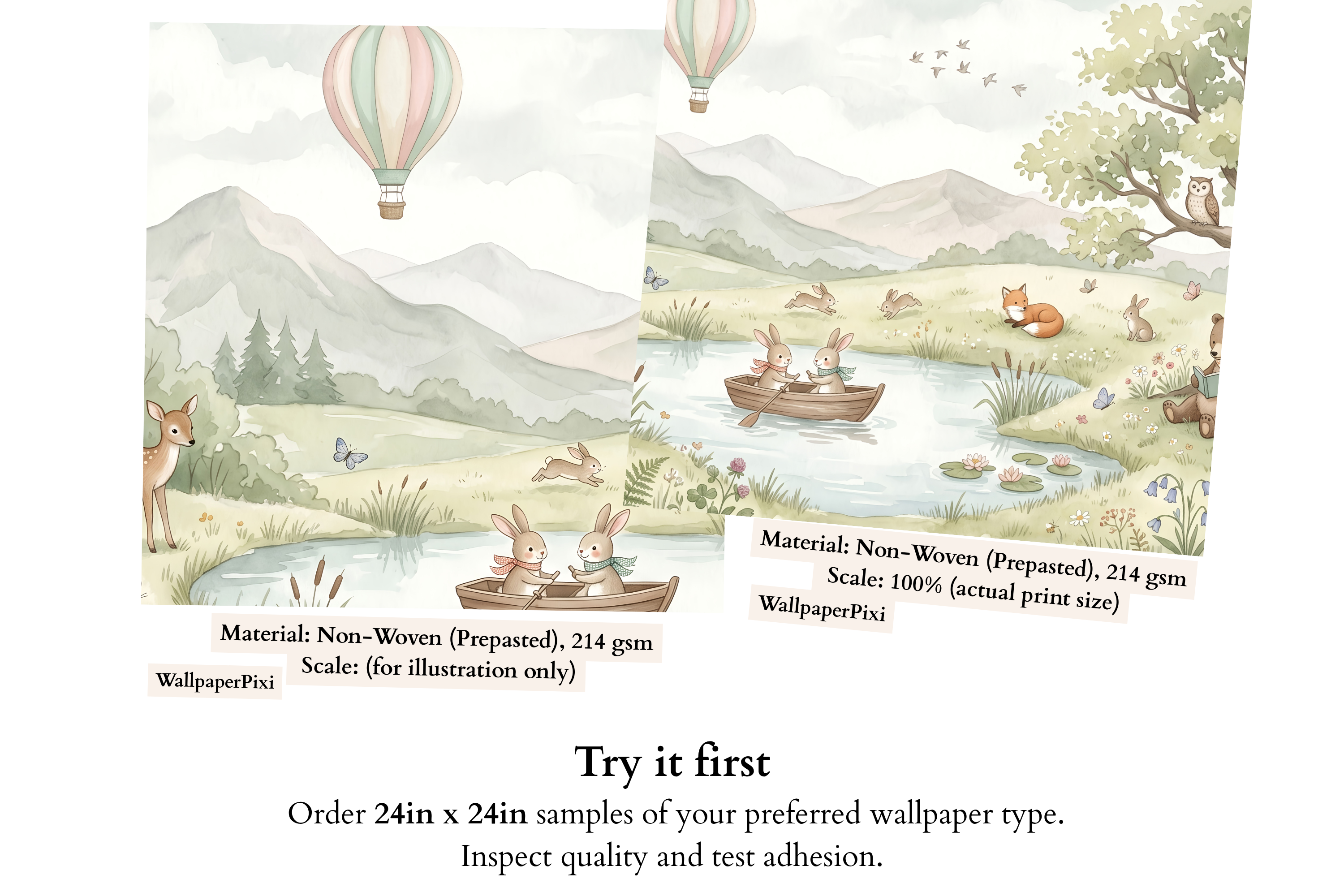 Watercolor Woodland Storybook Wall Mural Dreamy Forest Animal Nursery Wallpaper