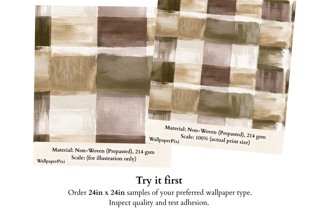 Weathered Painted Check Wallpaper Rustic Earthy Plaid Faux Texture Mural