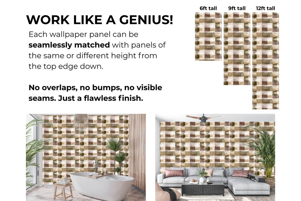 Weathered Painted Check Wallpaper Rustic Earthy Plaid Faux Texture Mural
