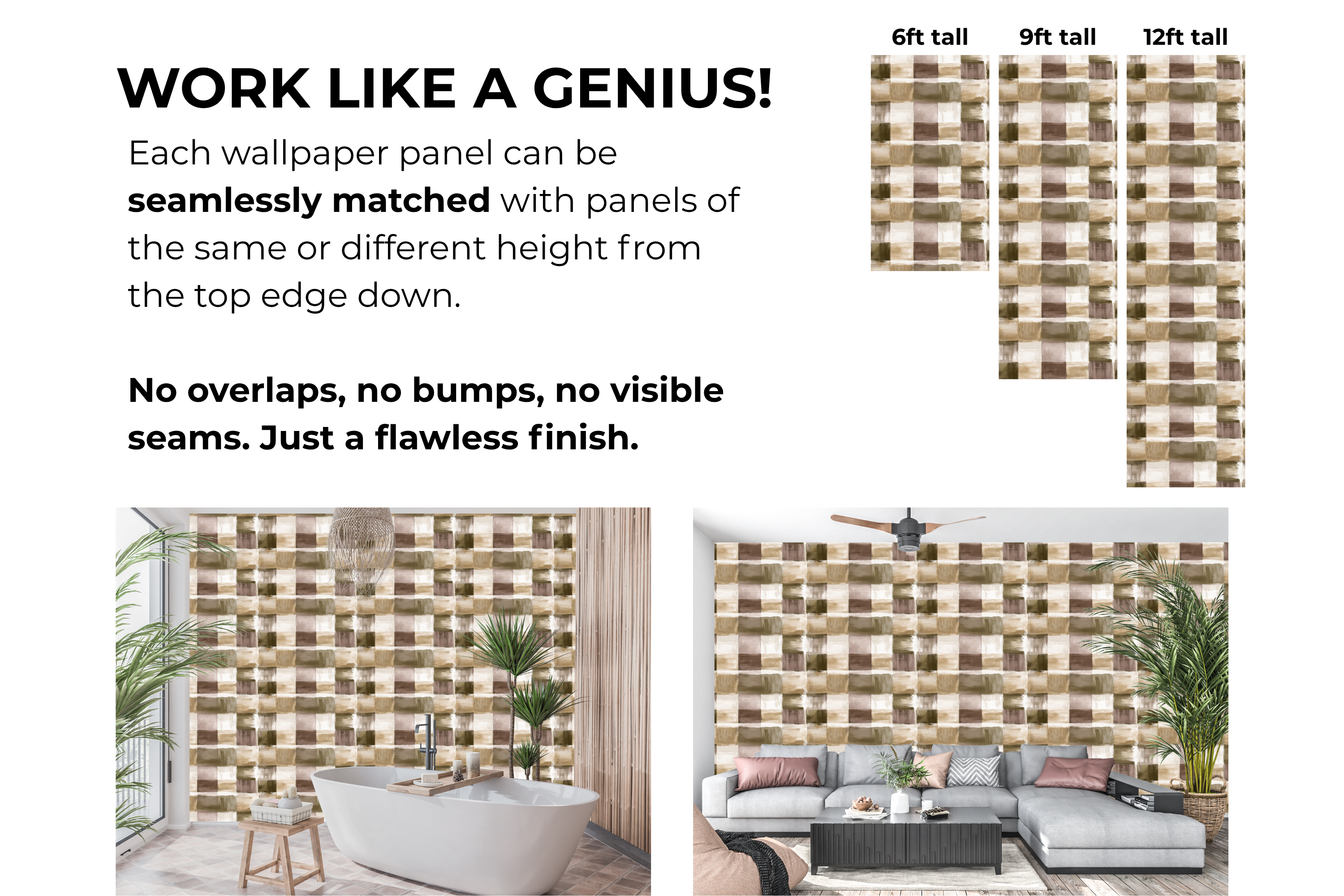 Weathered Painted Check Wallpaper Rustic Earthy Plaid Faux Texture Mural