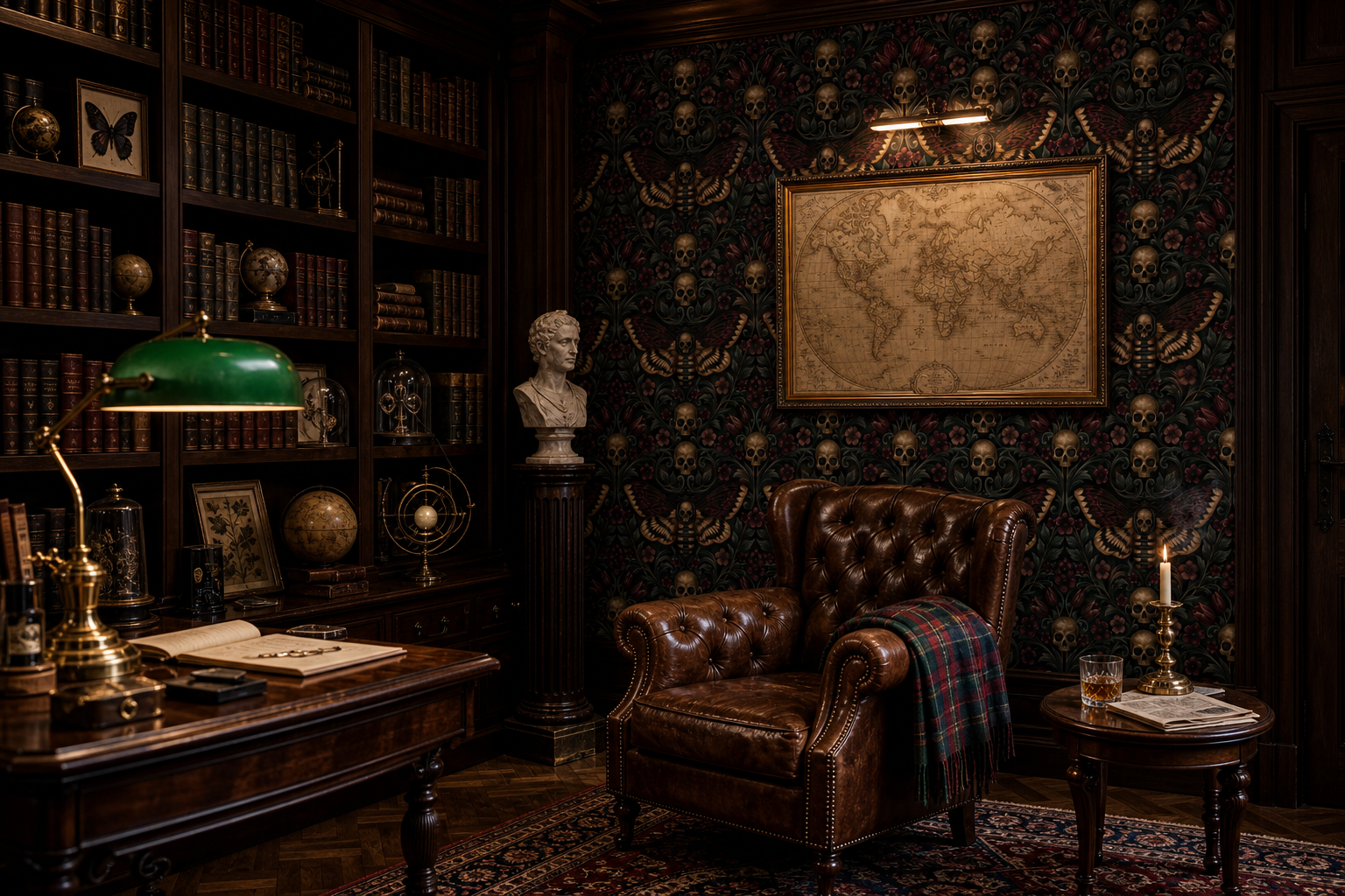 Gothic Skull Wallpaper Dark Damask Moth Floral Bedroom