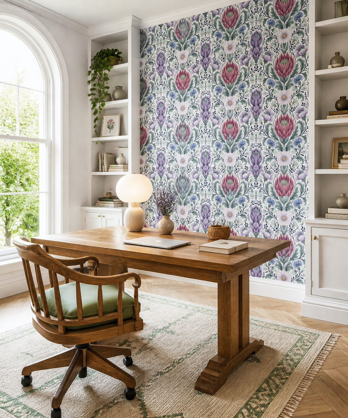 Purple Botanical Wallpaper Protea Damask Floral Living Room