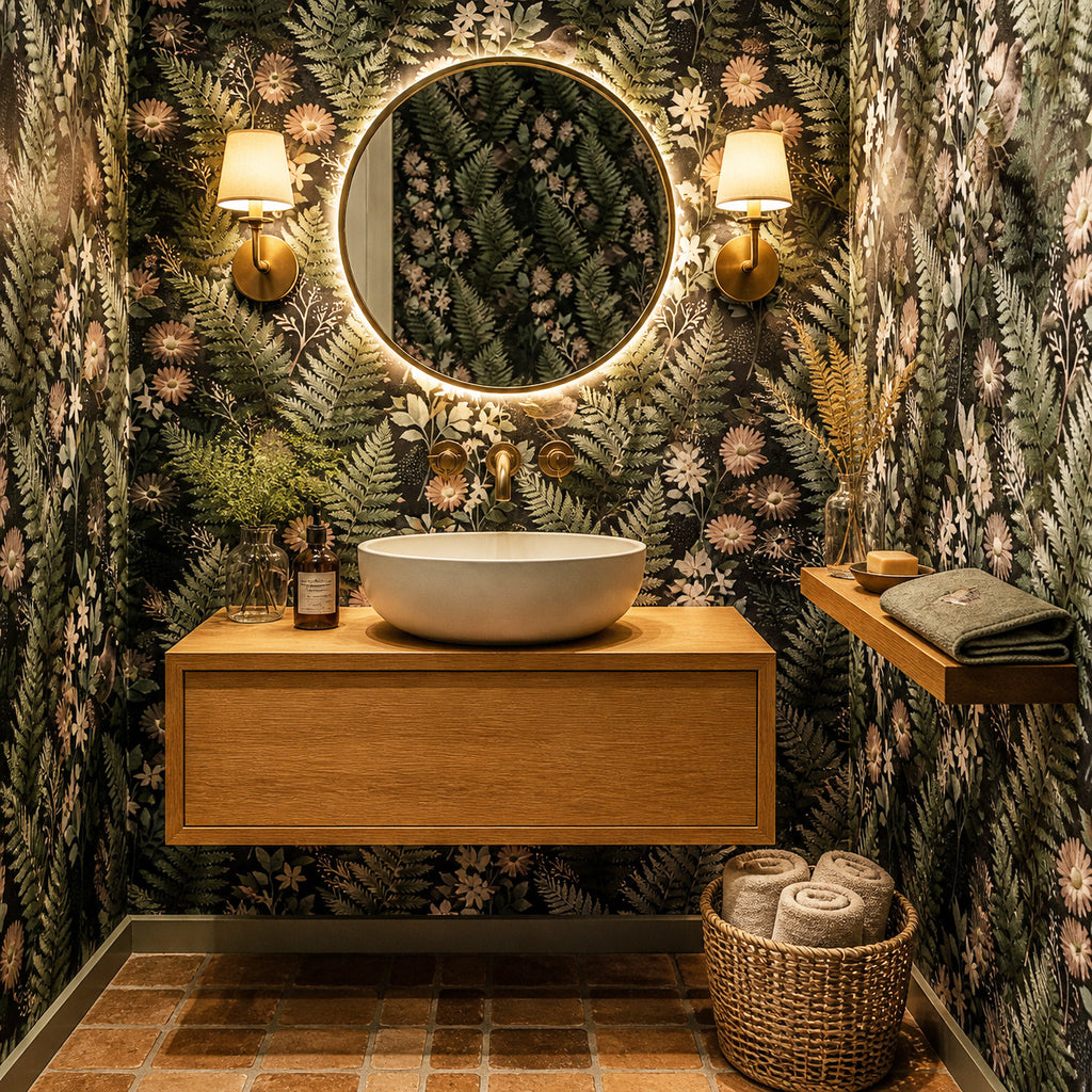 Dark Floral Wallpaper Bird Fern Botanical Bedroom Mural